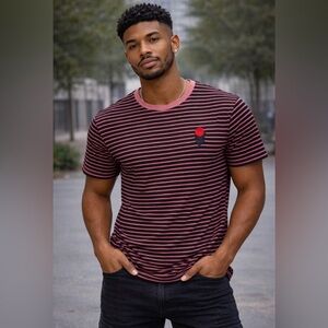 Striped Black and Pink Men's Rose T-Shirt
